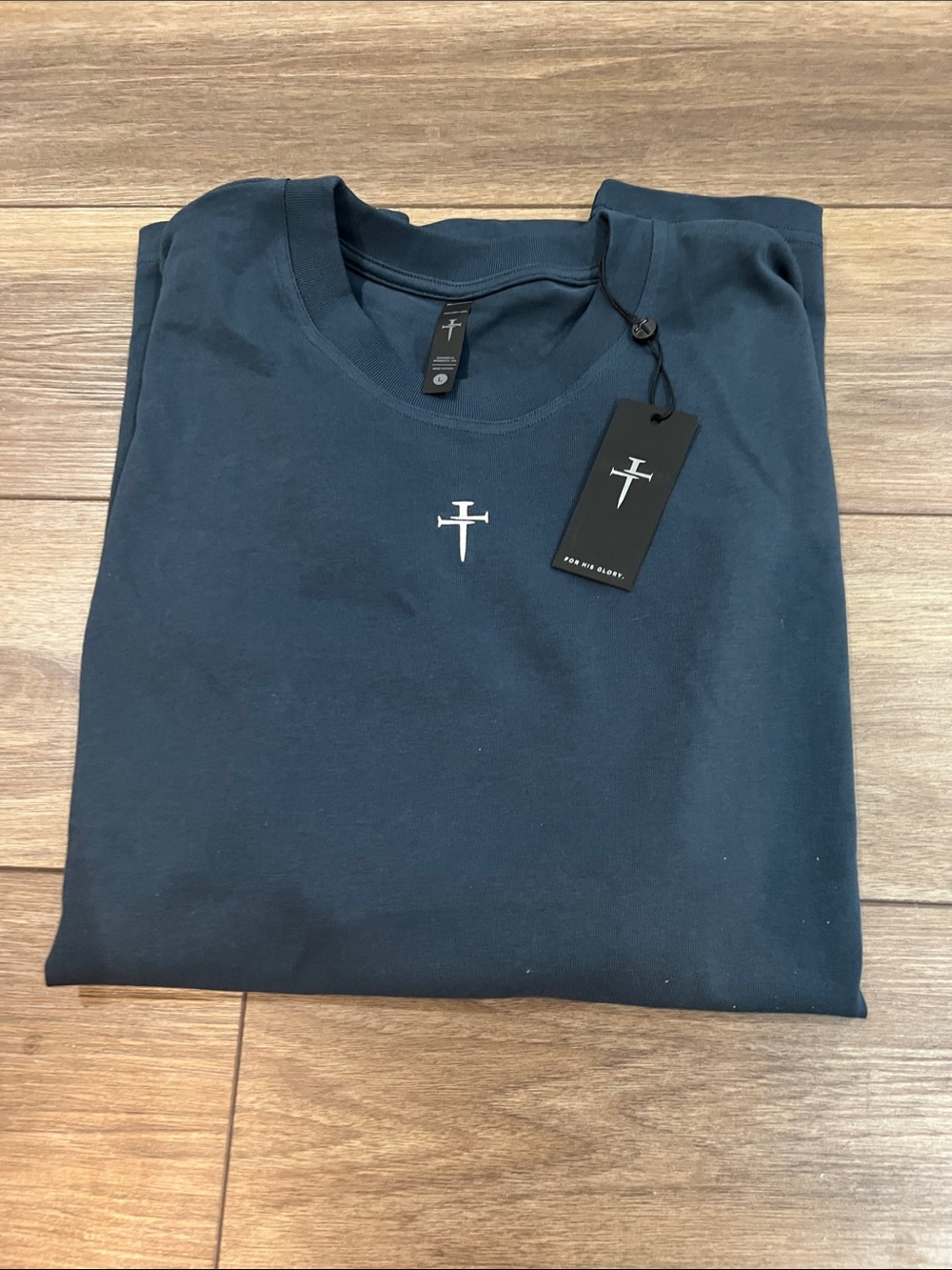 Men's Navy Short Sleeve Crew Tee with Minimal Cross Logo